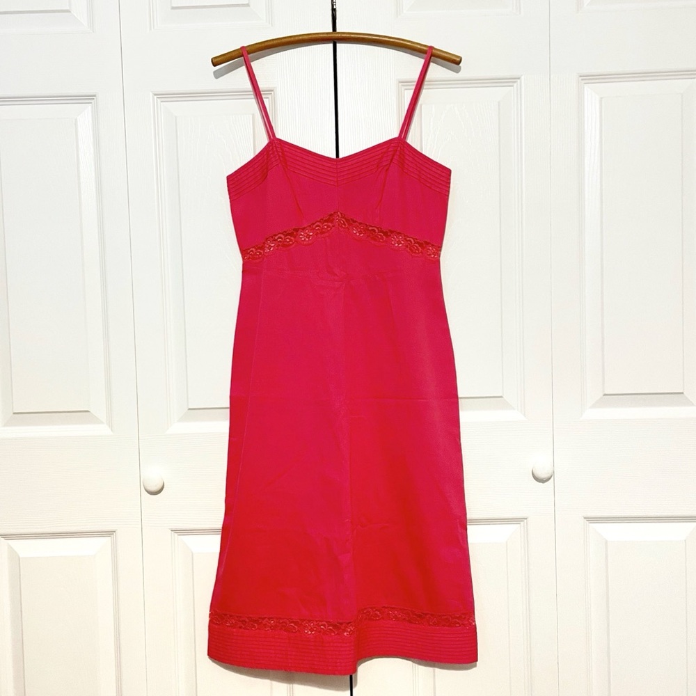 Vintage Y2K J. Crew Cotton Lace Slip Dress Size 8 Pink Spaghetti Strap V Neck